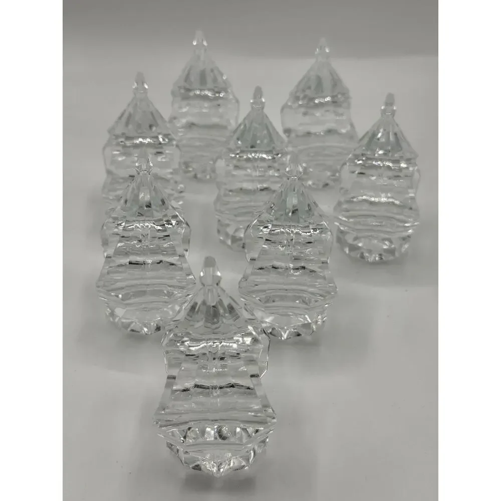 Set of 8 Clear Christmas Tree Diamond Cut Napkin Rings Acrylic Lucite MCM